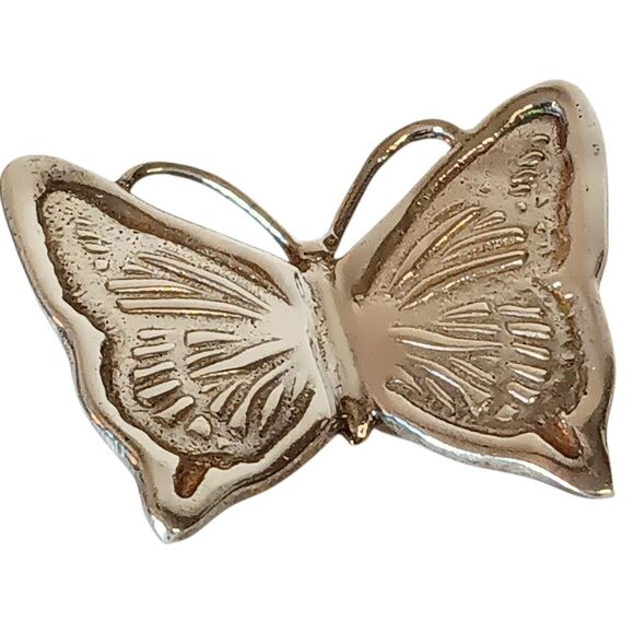VTG Sterling Silver Butterfly Brooch Pin 3D Design Textured Wings Marked RNS 1x1 - Picture 2 of 10